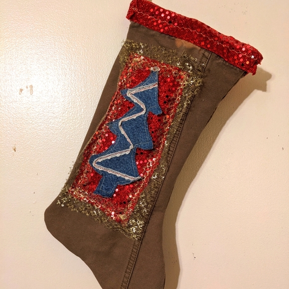 OOAK Christmas Stocking Handmade Gift Shabby Chic Boho Ornament - Picture 7 of 7